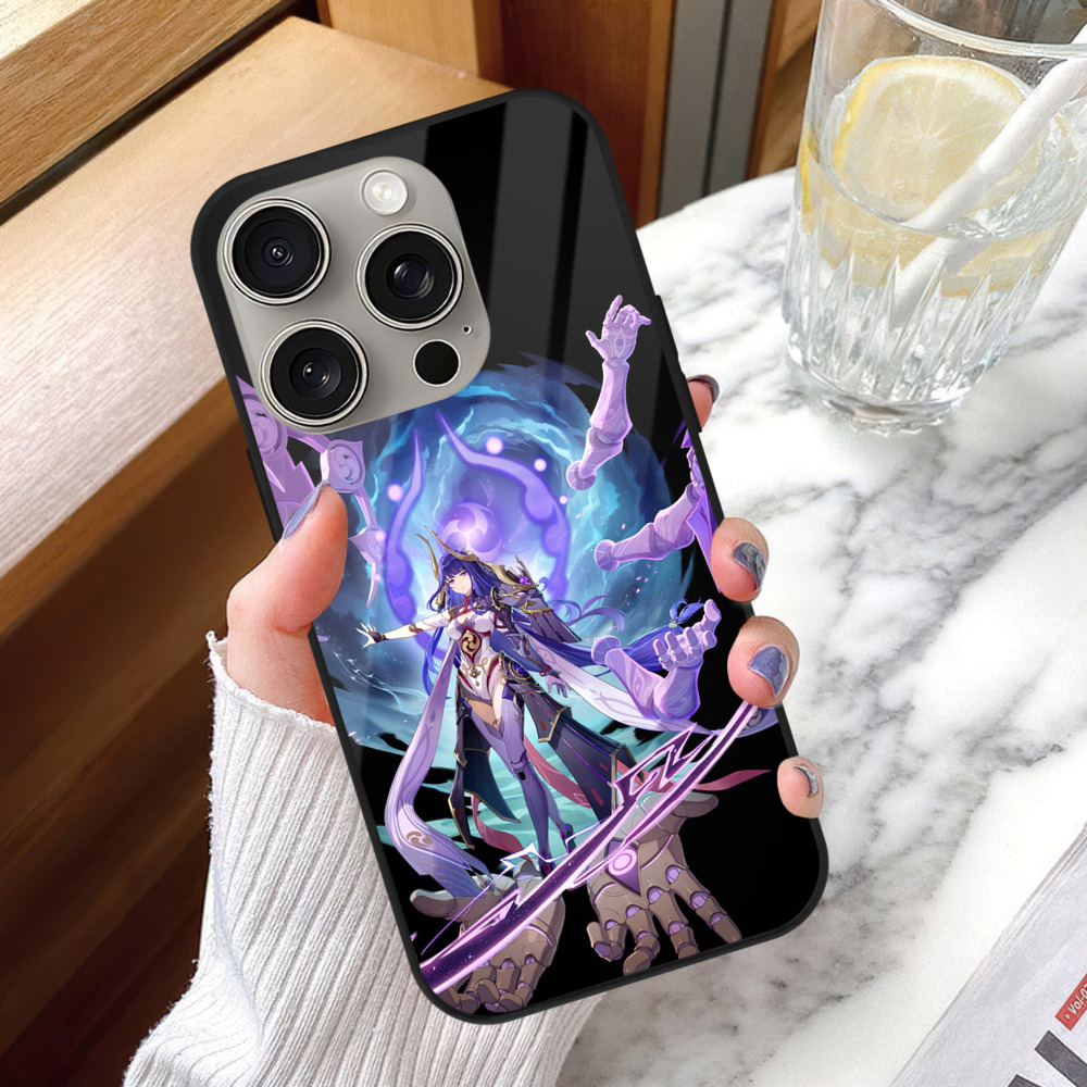 げんし神 雷電将軍 らいでんしょうぐん genshin Raiden Shogun 【iPhone15Pro対応】スマホケース 耐衝撃＆黄変防止 背面ガラス