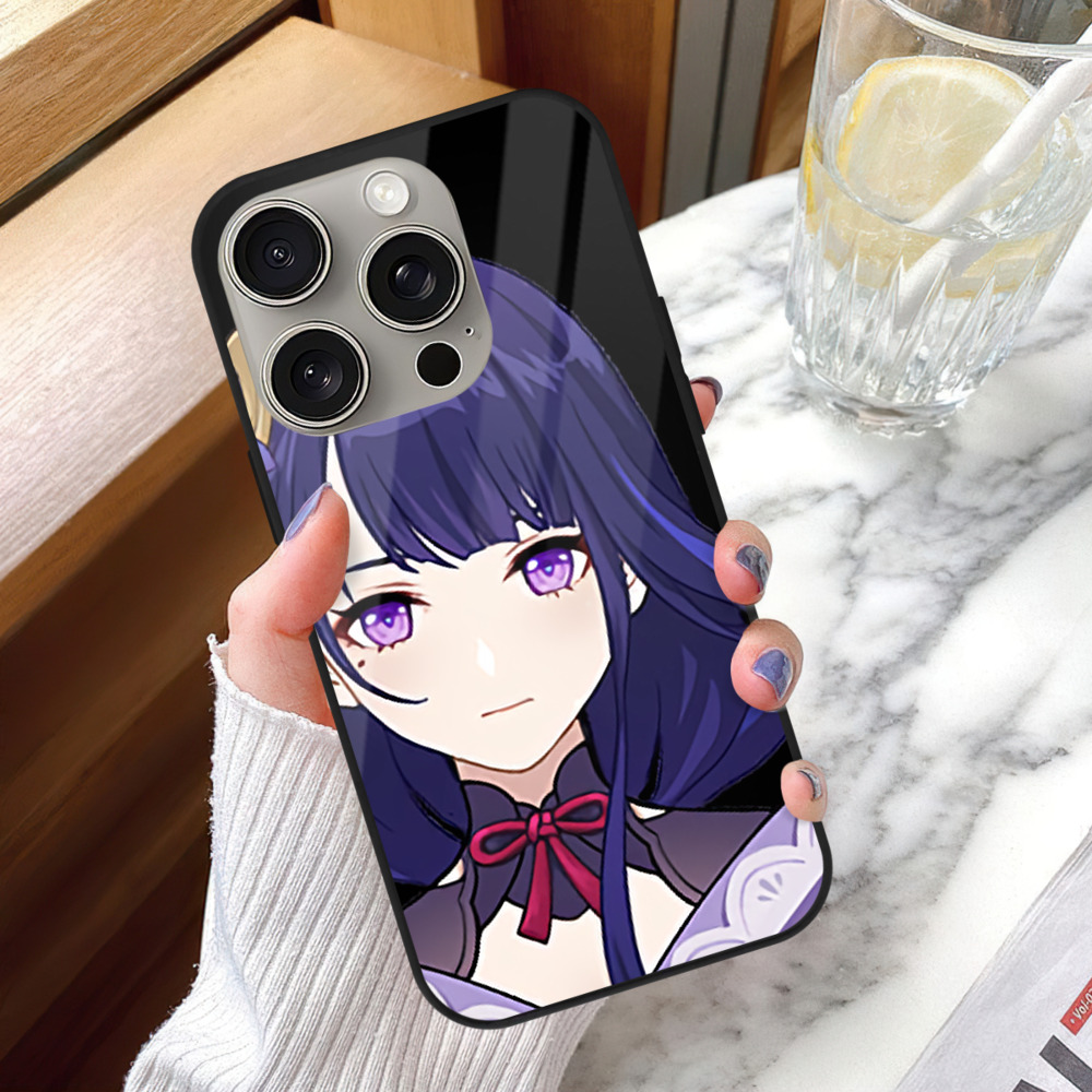 げんし神 雷電将軍 らいでんしょうぐん genshin Raiden Shogun 【iPhone15Pro対応】スマホケース 耐衝撃＆黄変防止 背面ガラス