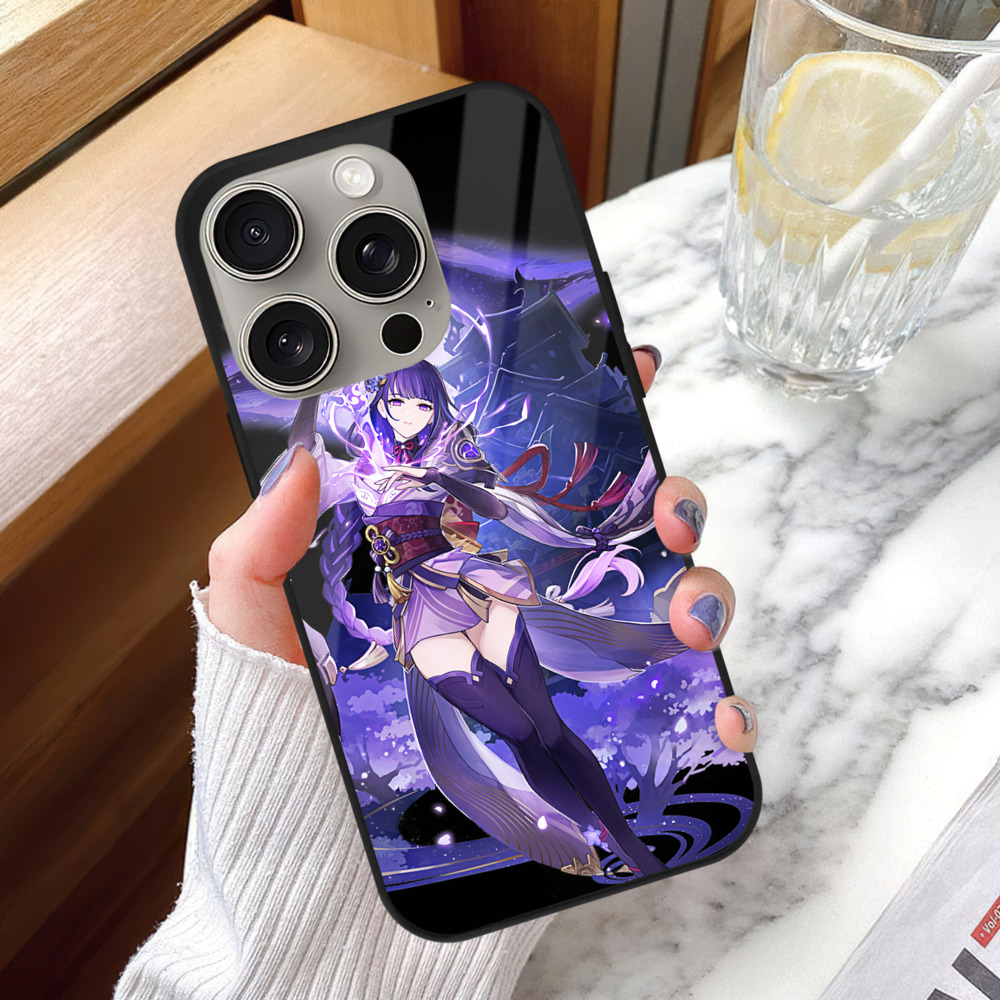 げんし神 雷電将軍 らいでんしょうぐん genshin Raiden Shogun 【iPhone15Pro対応】スマホケース 耐衝撃＆黄変防止 背面ガラス