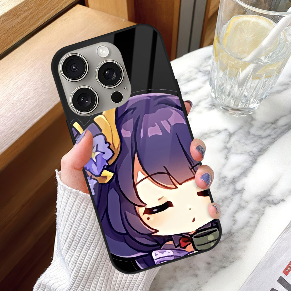 げんし神 雷電将軍 らいでんしょうぐん genshin Raiden Shogun 【iPhone15Pro対応】スマホケース 耐衝撃＆黄変防止 背面ガラス