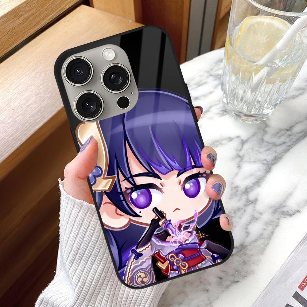 げんし神 雷電将軍 らいでんしょうぐん genshin Raiden Shogun 【iPhone15Pro対応】スマホケース 耐衝撃＆黄変防止 背面ガラス