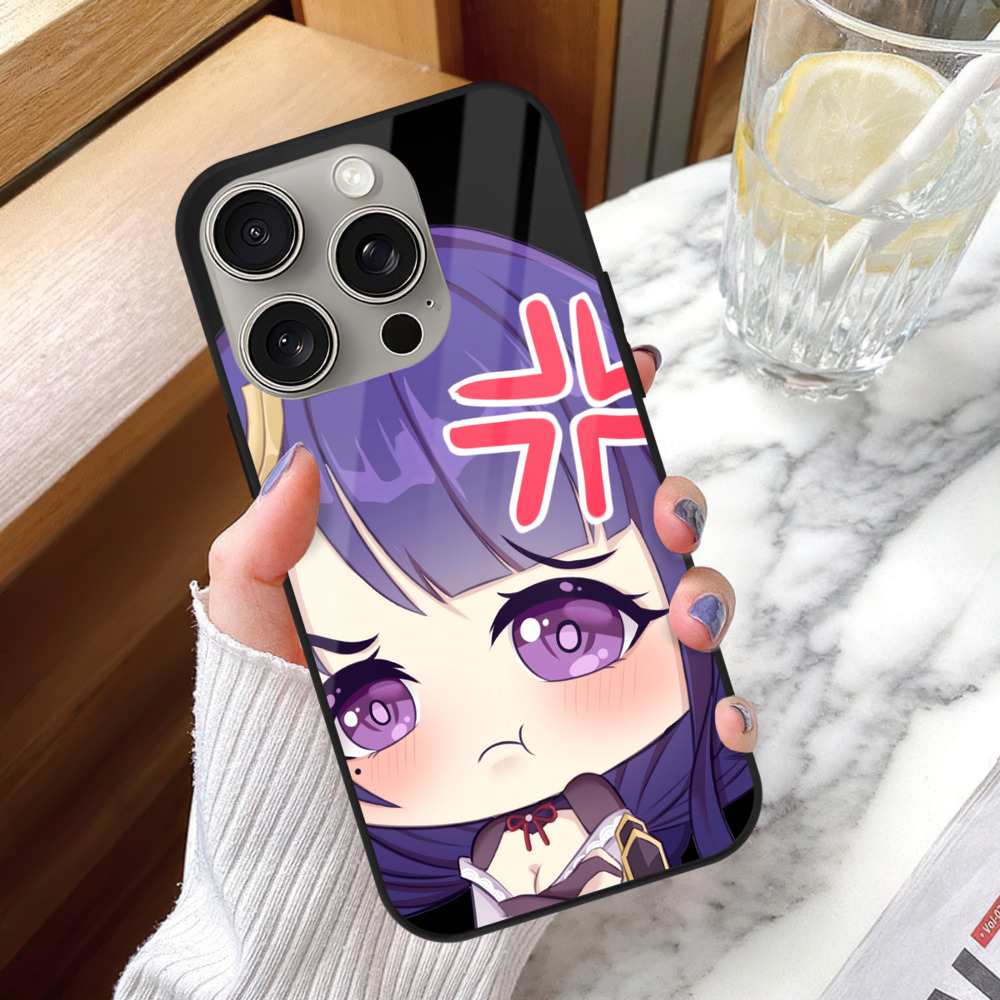 げんし神 雷電将軍 らいでんしょうぐん genshin Raiden Shogun 【iPhone15Pro対応】スマホケース 耐衝撃＆黄変防止 背面ガラス