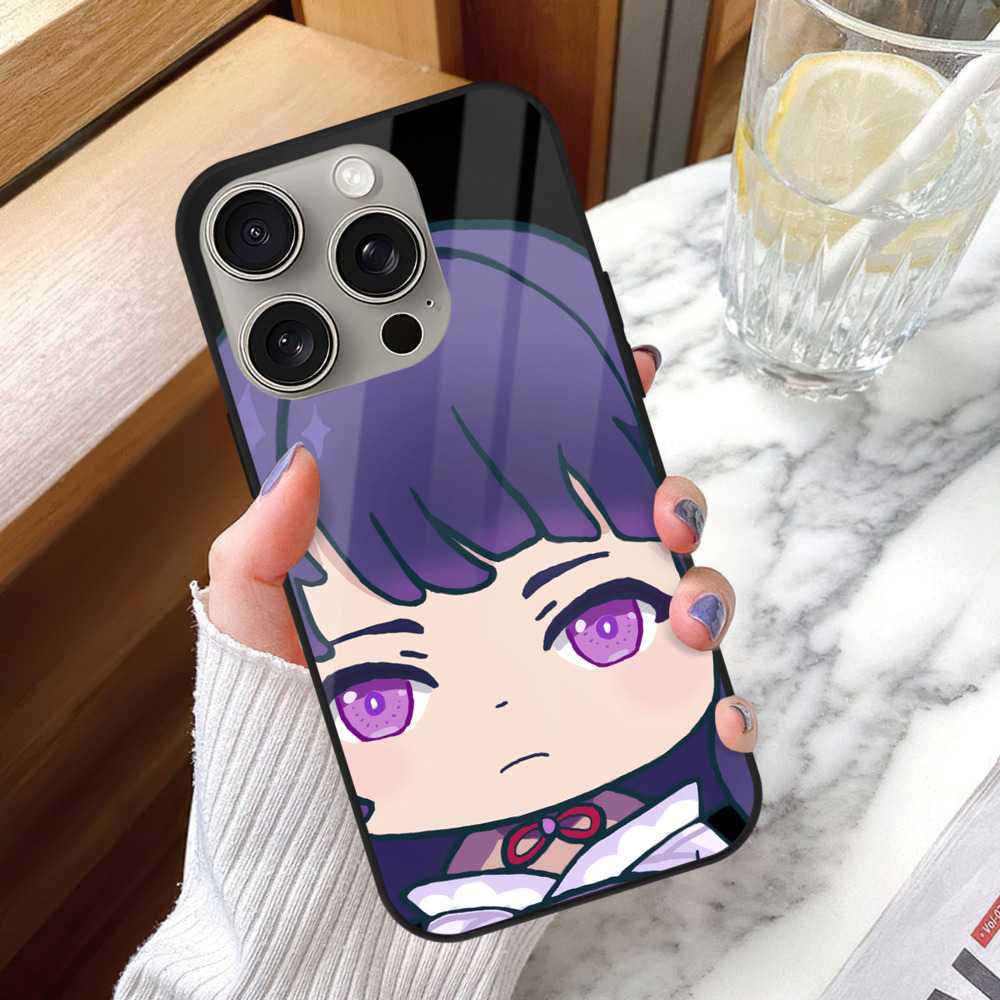 げんし神 雷電将軍 らいでんしょうぐん genshin Raiden Shogun 【iPhone15Pro対応】スマホケース 耐衝撃＆黄変防止 背面ガラス