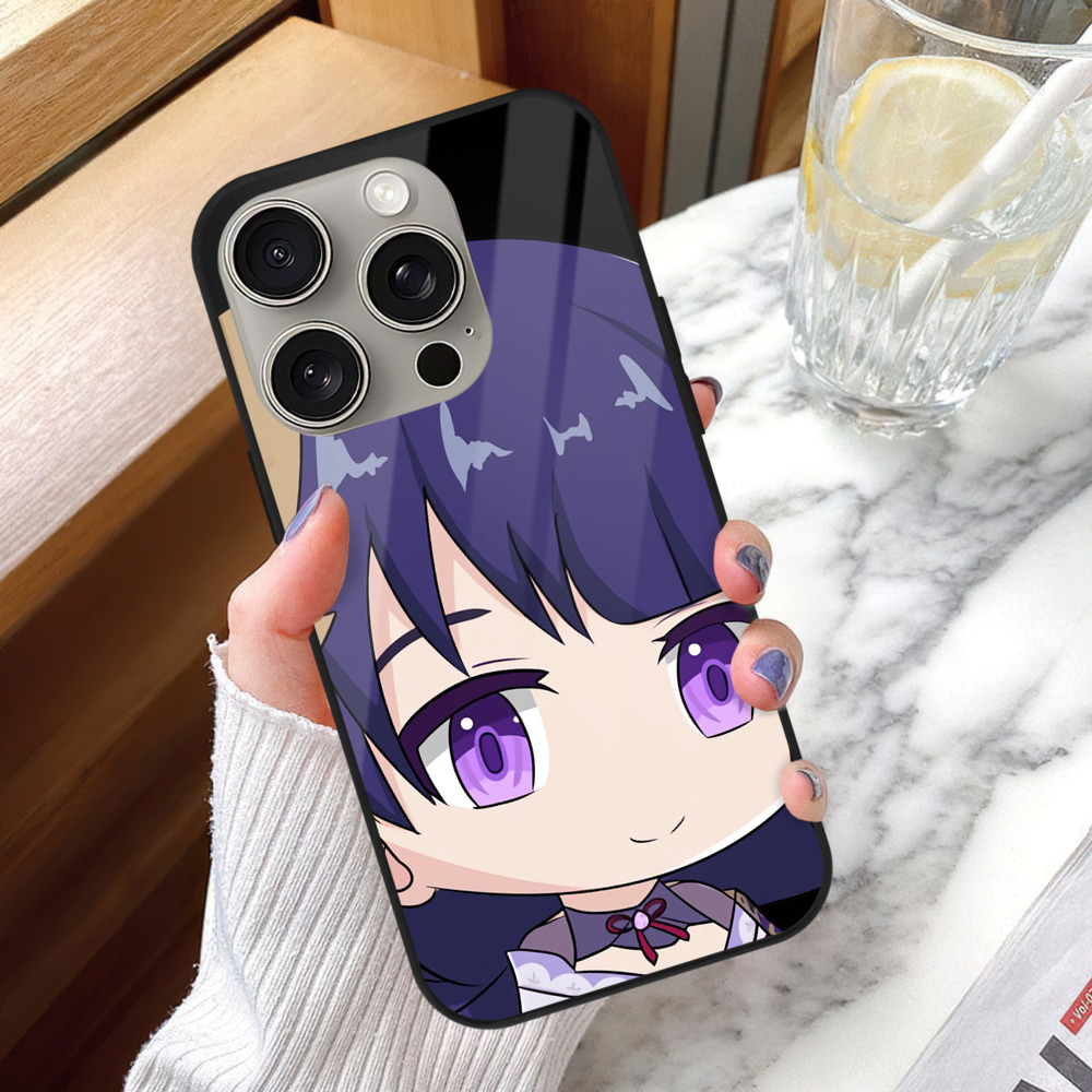 げんし神 雷電将軍 らいでんしょうぐん genshin Raiden Shogun 【iPhone15Pro対応】スマホケース 耐衝撃＆黄変防止 背面ガラス