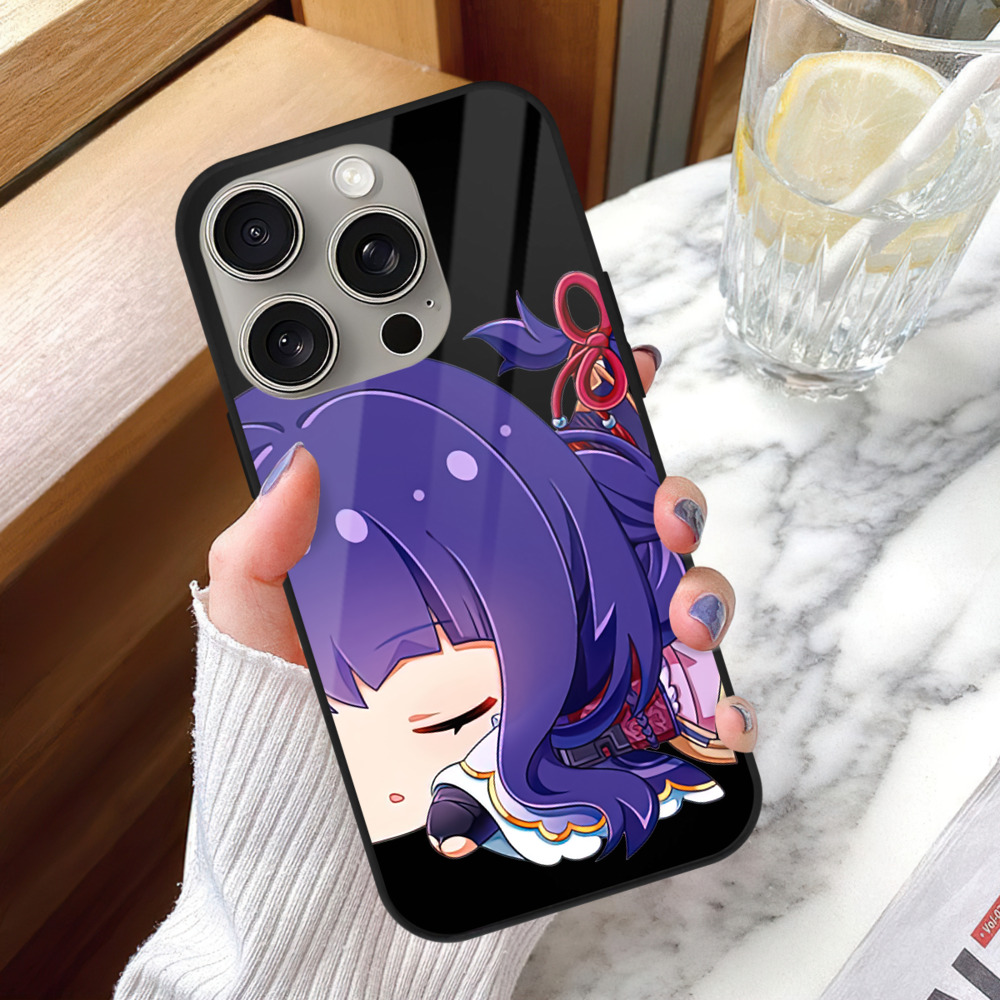 げんし神 雷電将軍 らいでんしょうぐん genshin Raiden Shogun 【iPhone15Pro対応】スマホケース 耐衝撃＆黄変防止 背面ガラス