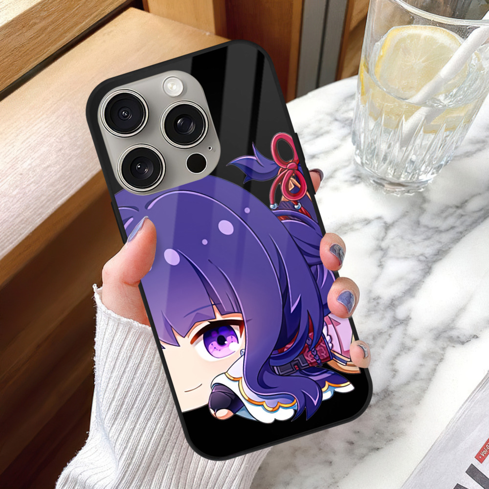 げんし神 雷電将軍 らいでんしょうぐん genshin Raiden Shogun 【iPhone15Pro対応】スマホケース 耐衝撃＆黄変防止 背面ガラス