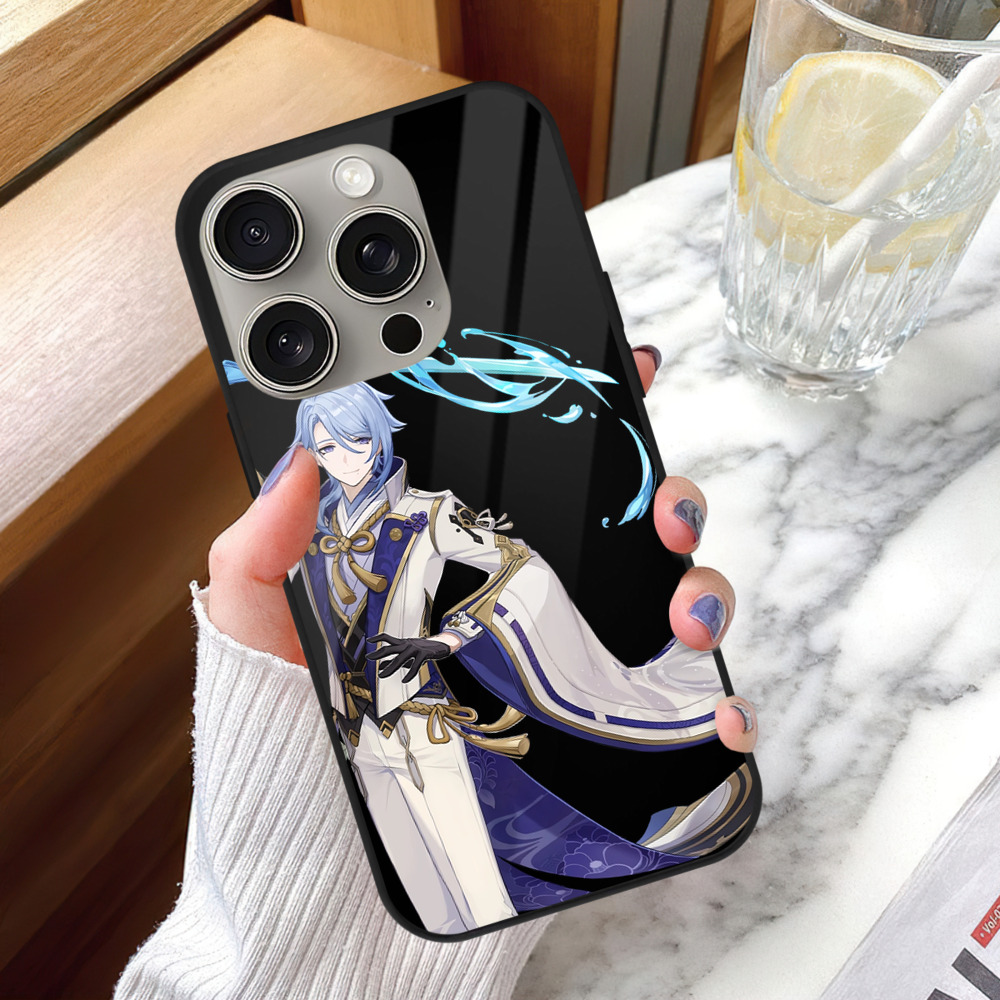 げんし神 神里綾人 かみさとあやと genshin Kamisato Ayato 【iPhone15Pro対応】スマホケース 耐衝撃＆黄変防止 背面ガラス