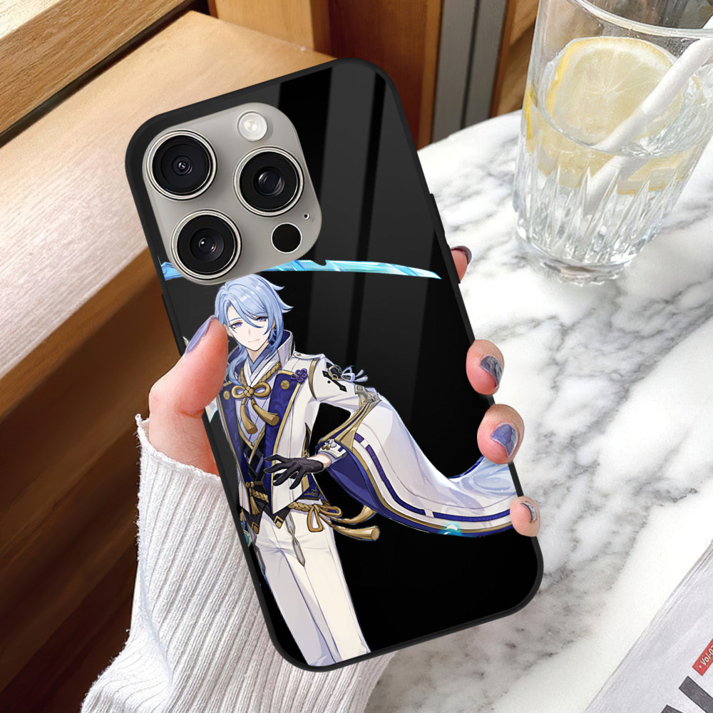 げんし神 神里綾人 かみさとあやと genshin Kamisato Ayato 【iPhone15Pro対応】スマホケース 耐衝撃＆黄変防止 背面ガラス