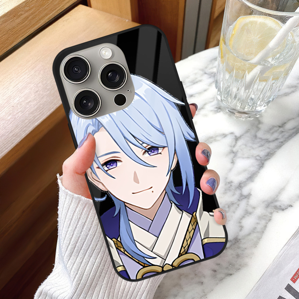 げんし神 神里綾人 かみさとあやと genshin Kamisato Ayato 【iPhone15Pro対応】スマホケース 耐衝撃＆黄変防止 背面ガラス