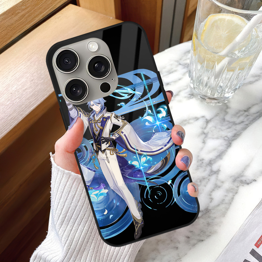 げんし神 神里綾人 かみさとあやと genshin Kamisato Ayato 【iPhone15Pro対応】スマホケース 耐衝撃＆黄変防止 背面ガラス