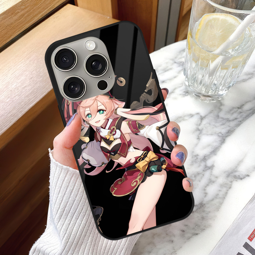 げんし神 ヤンフェイ genshin Yanfei 【iPhone15Pro対応】スマホケース 耐衝撃＆黄変防止 背面ガラス
