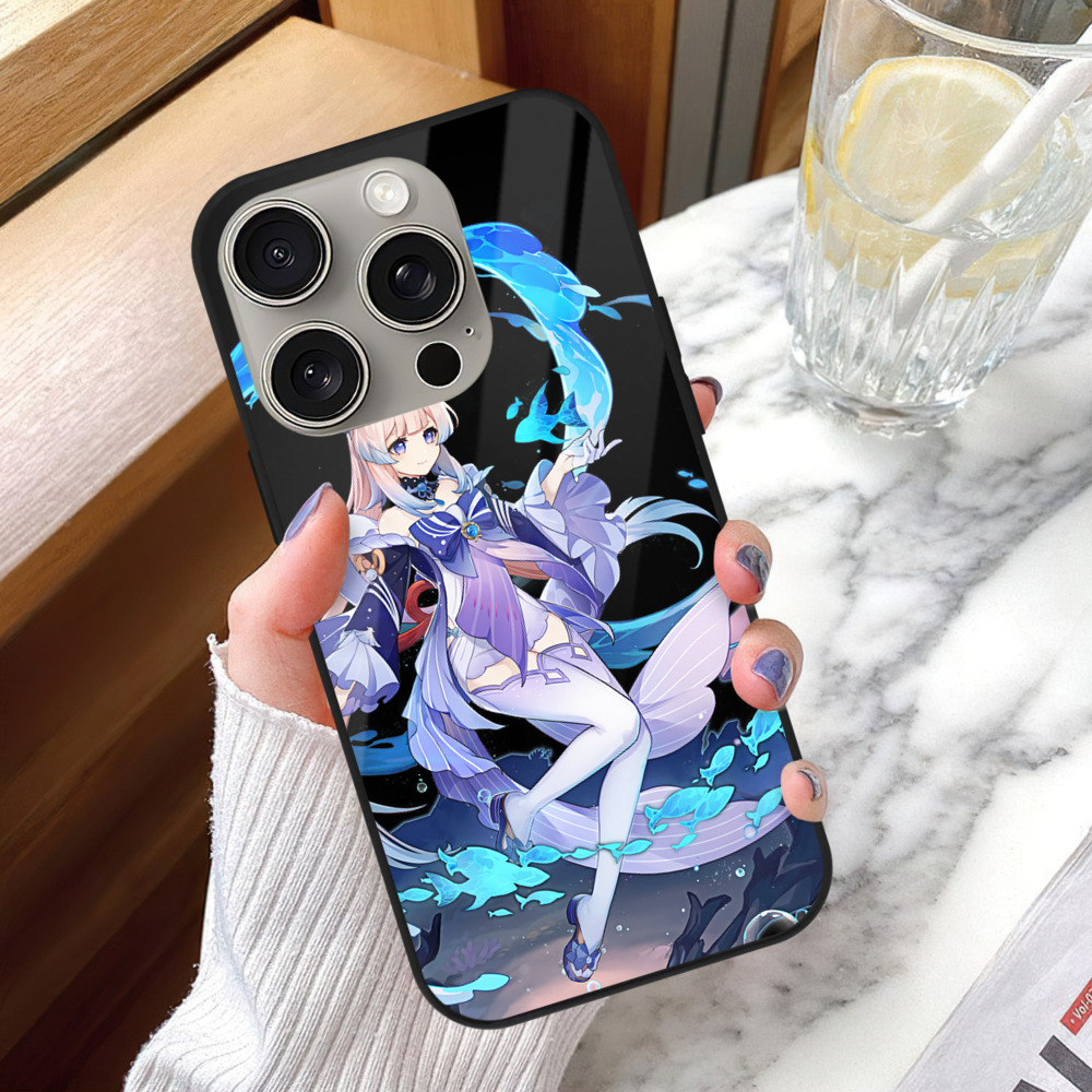 げんし神 珊瑚宮心海 サンゴノミヤ・ココミ genshin Sangonomiya Kokomi 【iPhone15Pro対応】スマホケース 耐衝撃＆黄変防止 背面ガラス