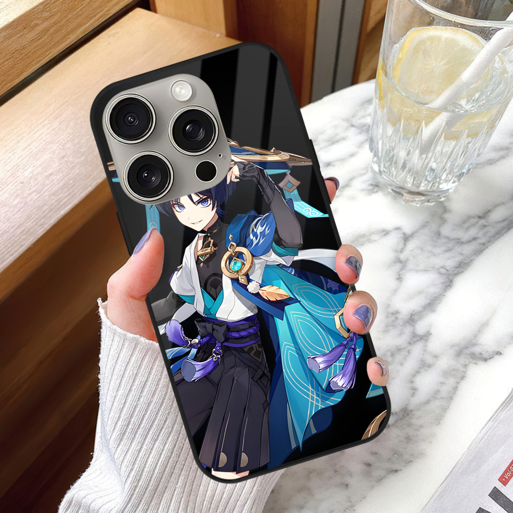 げんし神 さんペい genshin Sanpei 【iPhone15Pro対応】スマホケース 耐衝撃＆黄変防止 背面ガラス