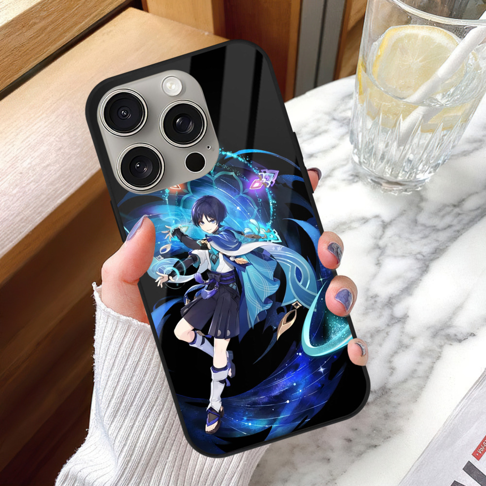 げんし神 さんペい genshin Sanpei 【iPhone15Pro対応】スマホケース 耐衝撃＆黄変防止 背面ガラス