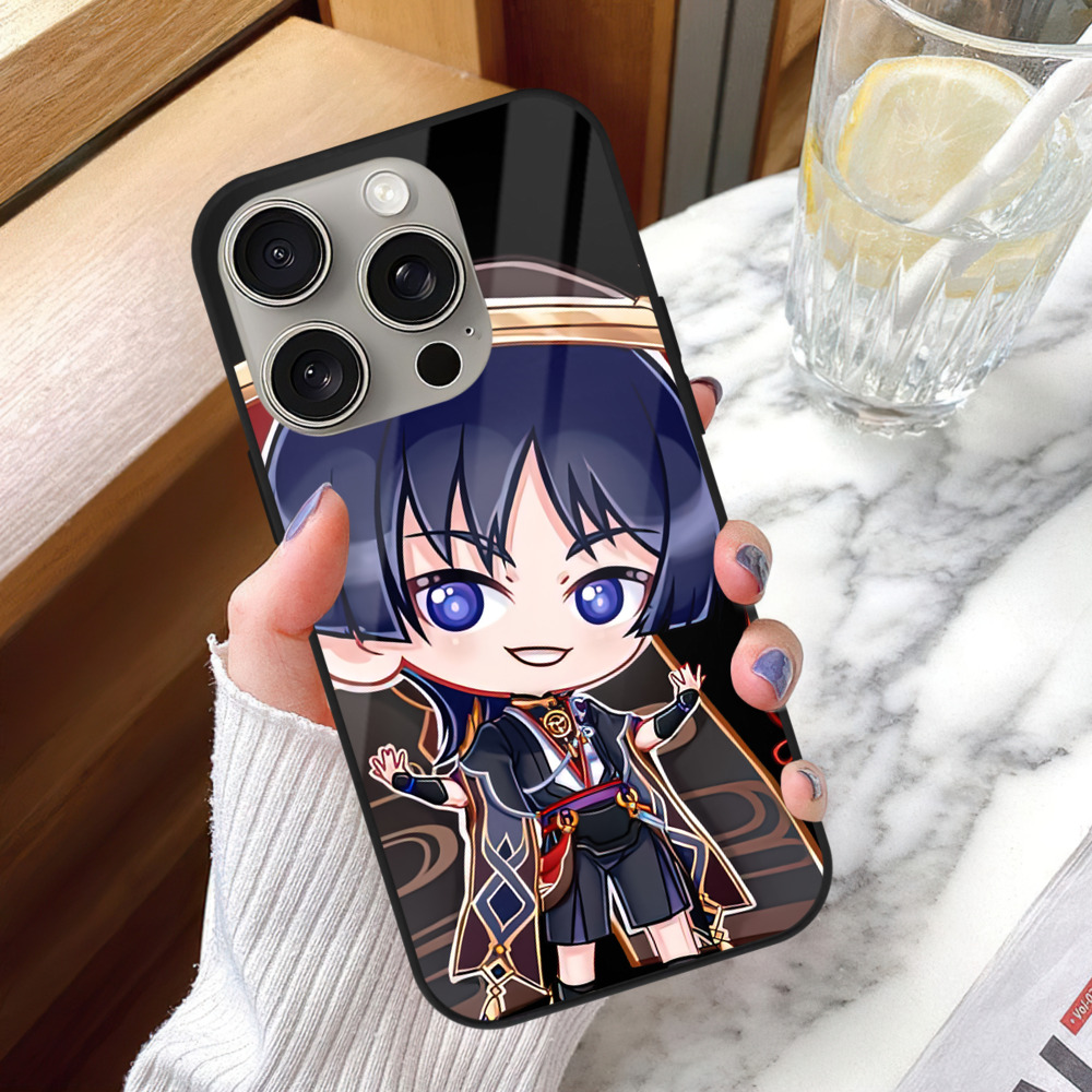 げんし神 さんペい genshin Sanpei 【iPhone15Pro対応】スマホケース 耐衝撃＆黄変防止 背面ガラス