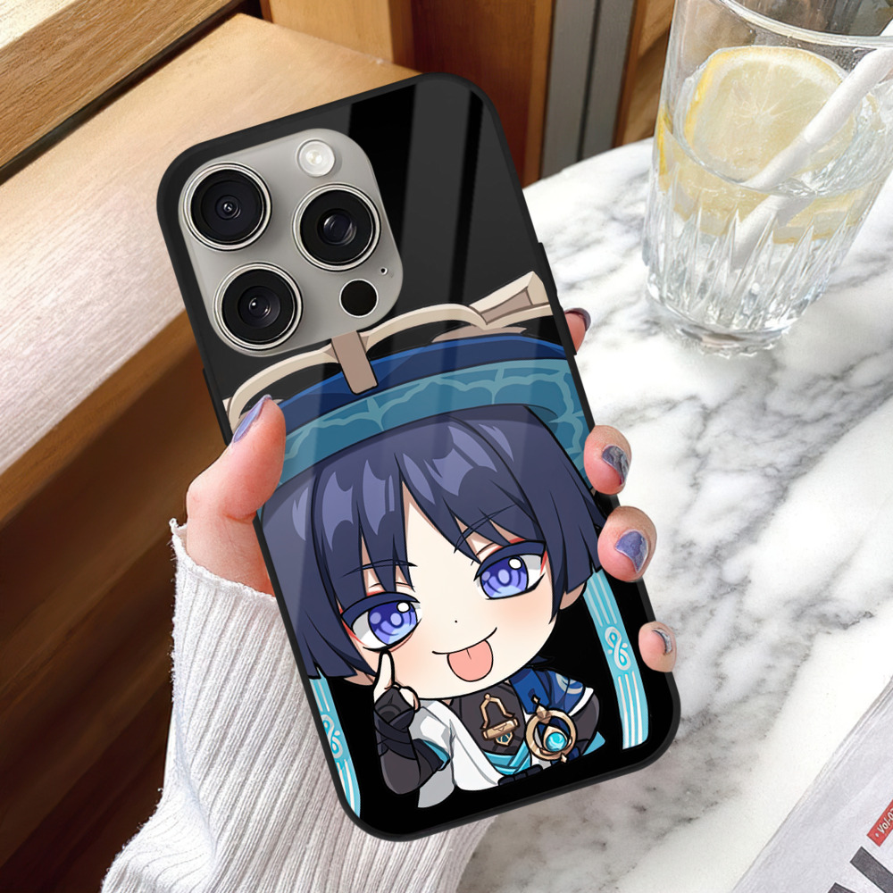 げんし神 さんペい genshin Sanpei 【iPhone15Pro対応】スマホケース 耐衝撃＆黄変防止 背面ガラス