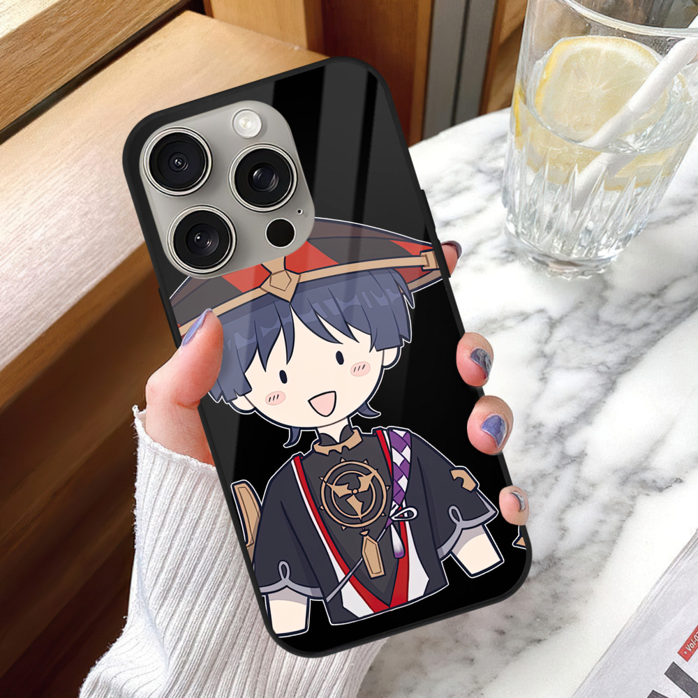 げんし神 さんペい genshin Sanpei 【iPhone15Pro対応】スマホケース 耐衝撃＆黄変防止 背面ガラス