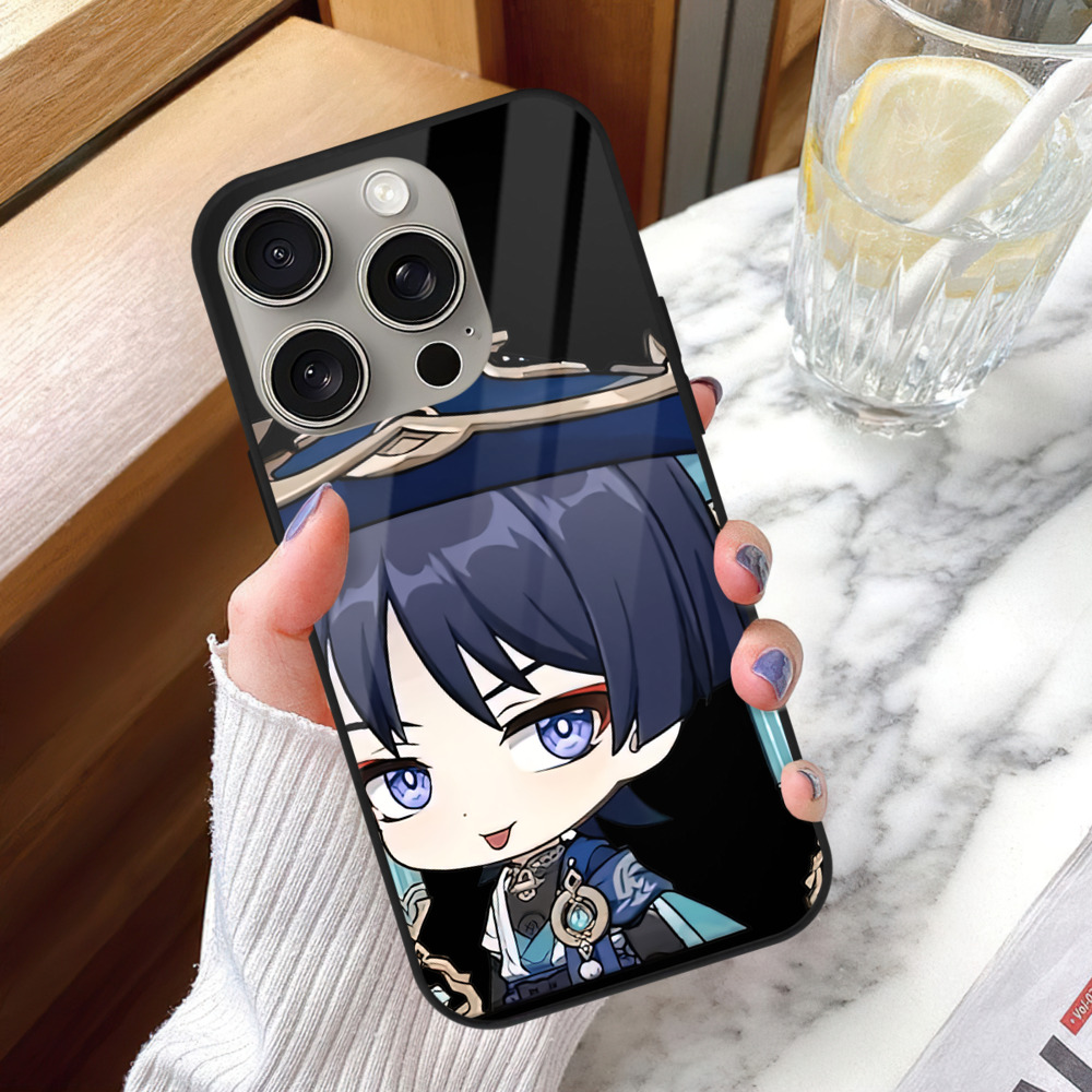 げんし神 さんペい genshin Sanpei 【iPhone15Pro対応】スマホケース 耐衝撃＆黄変防止 背面ガラス