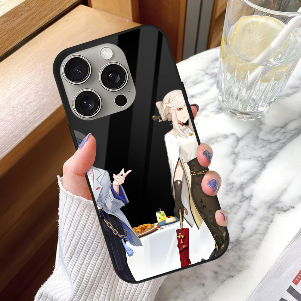 げんし神 夜兰 やらん genshin Yaran 【iPhone15Pro対応】スマホケース 耐衝撃＆黄変防止 背面ガラス