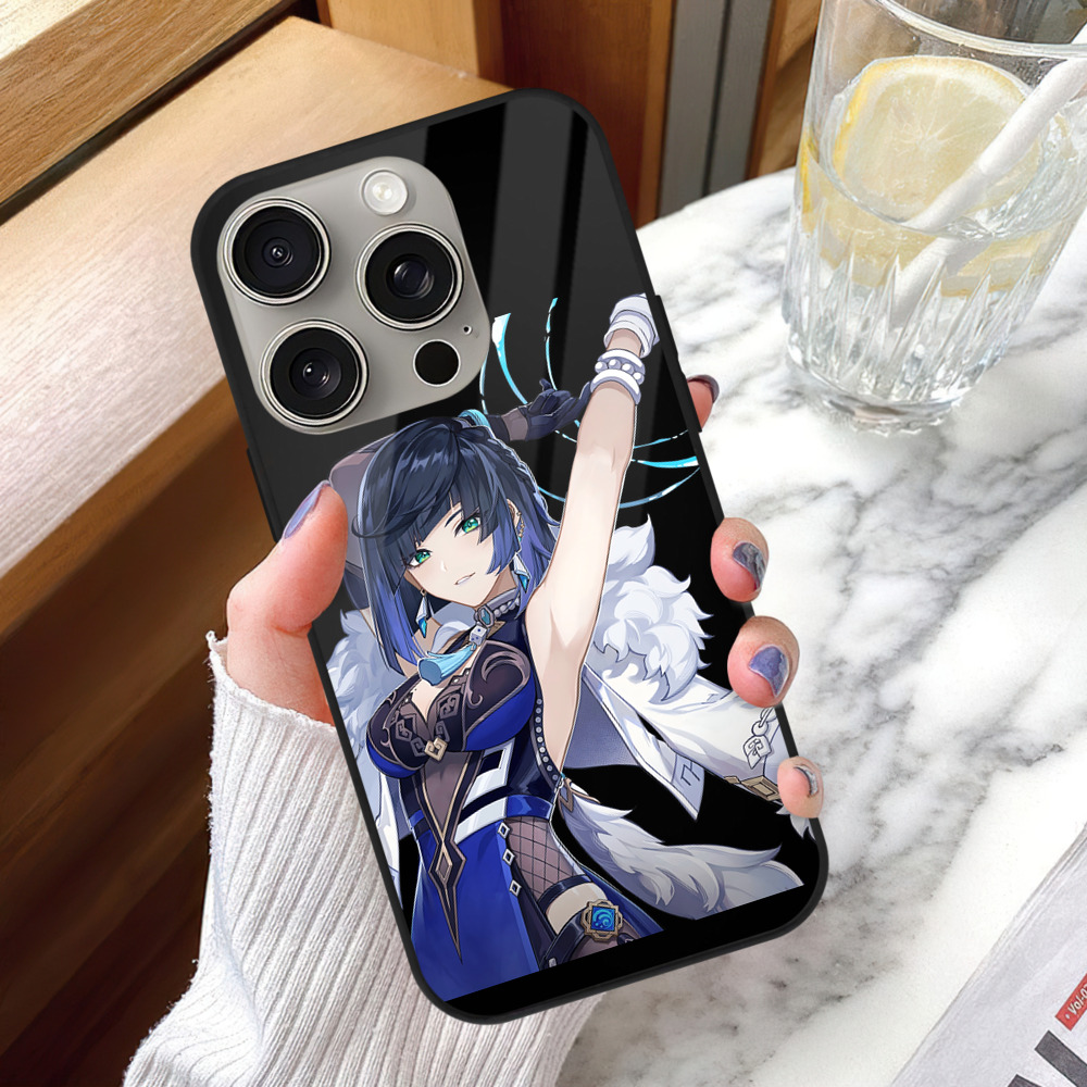 げんし神 夜兰 やらん genshin Yaran 【iPhone15Pro対応】スマホケース 耐衝撃＆黄変防止 背面ガラス