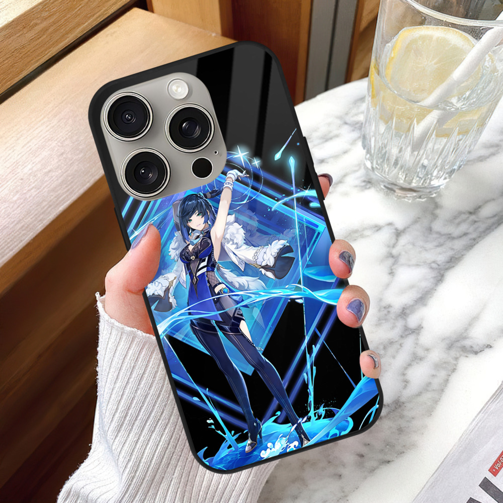 げんし神 夜兰 やらん genshin Yaran 【iPhone15Pro対応】スマホケース 耐衝撃＆黄変防止 背面ガラス