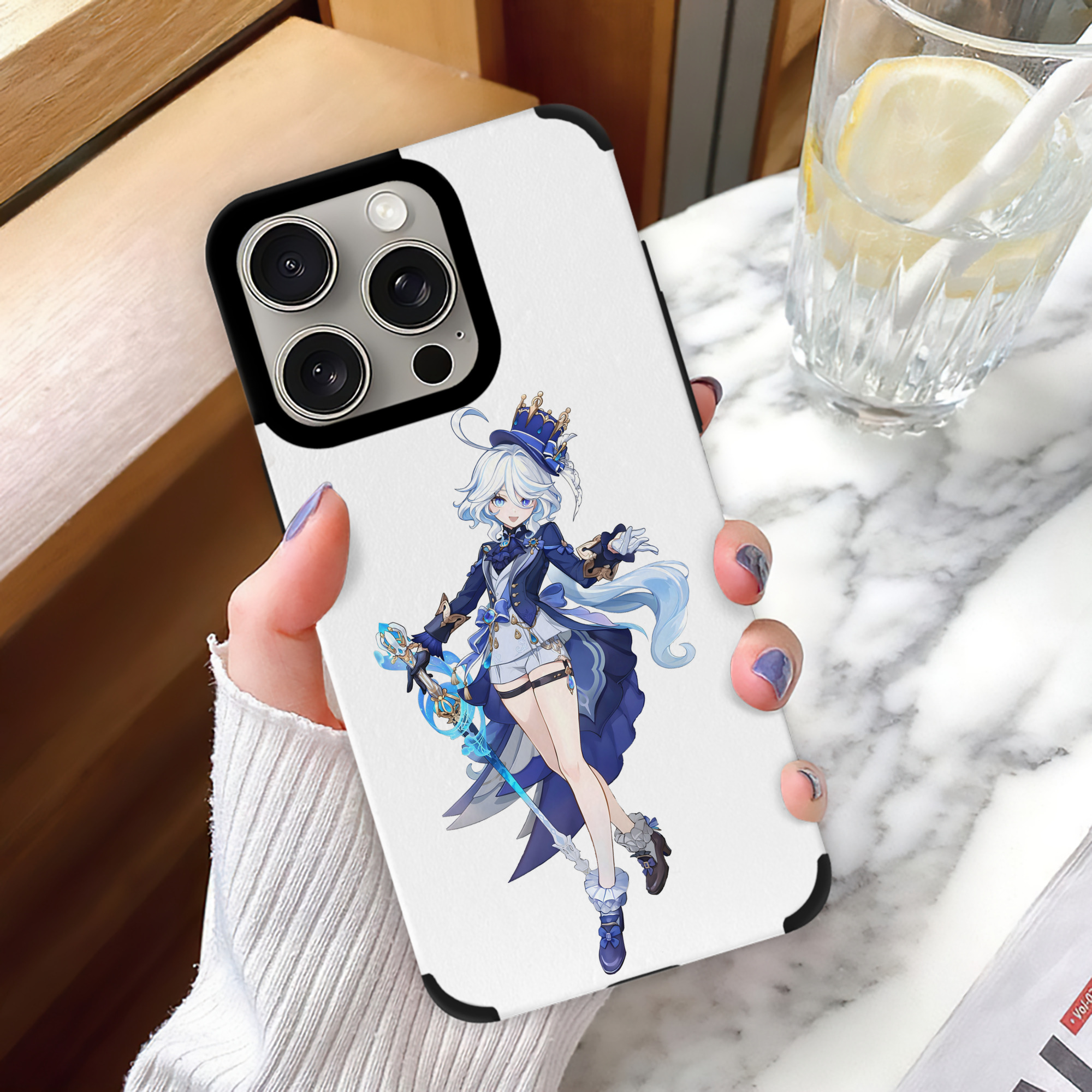 げんし神 フリーナ genshin Furina 【iPhone15ProMax対応】 PUレザー スマホケース 耐衝撃＆黄変防止