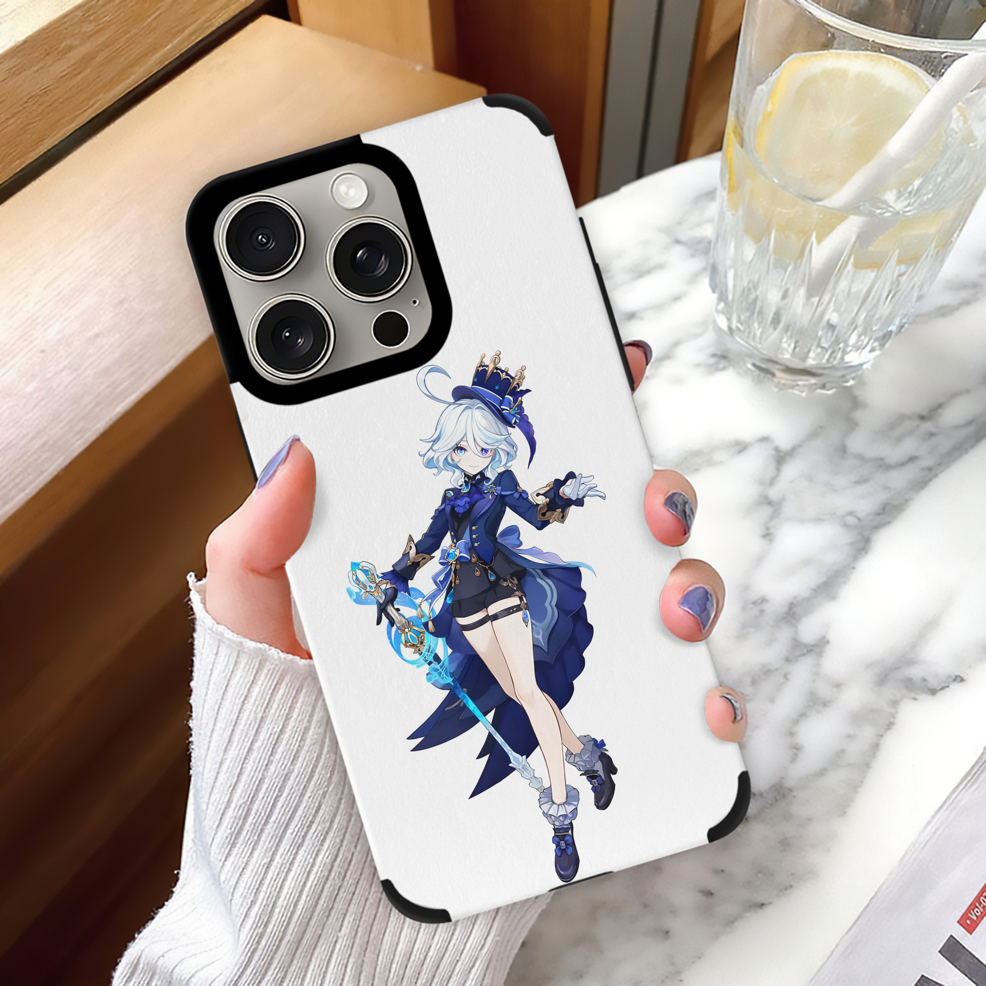 げんし神 フリーナ genshin Furina 【iPhone15ProMax対応】 PUレザー スマホケース 耐衝撃＆黄変防止