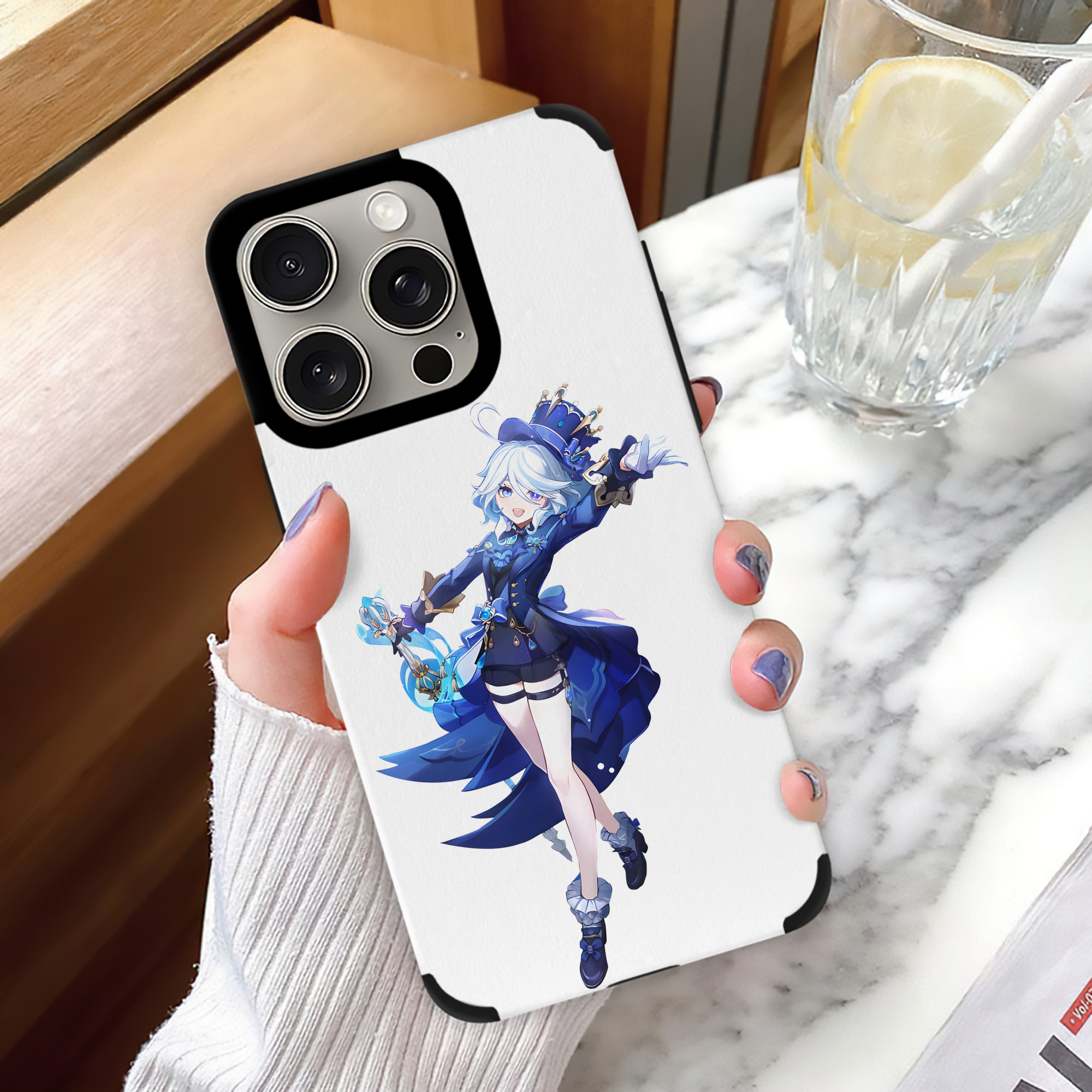 げんし神 フリーナ genshin Furina 【iPhone15ProMax対応】 PUレザー スマホケース 耐衝撃＆黄変防止