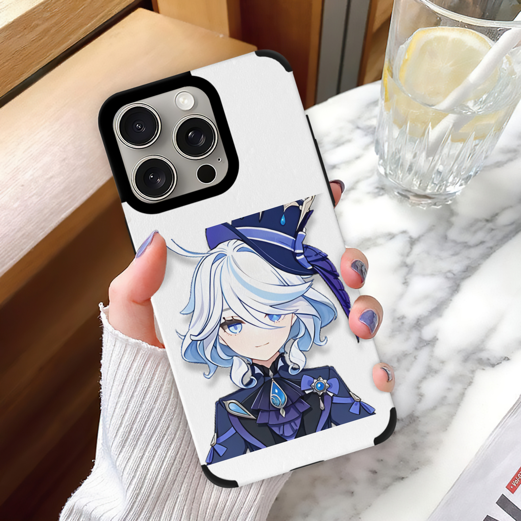 げんし神 フリーナ genshin Furina 【iPhone15ProMax対応】 PUレザー スマホケース 耐衝撃＆黄変防止