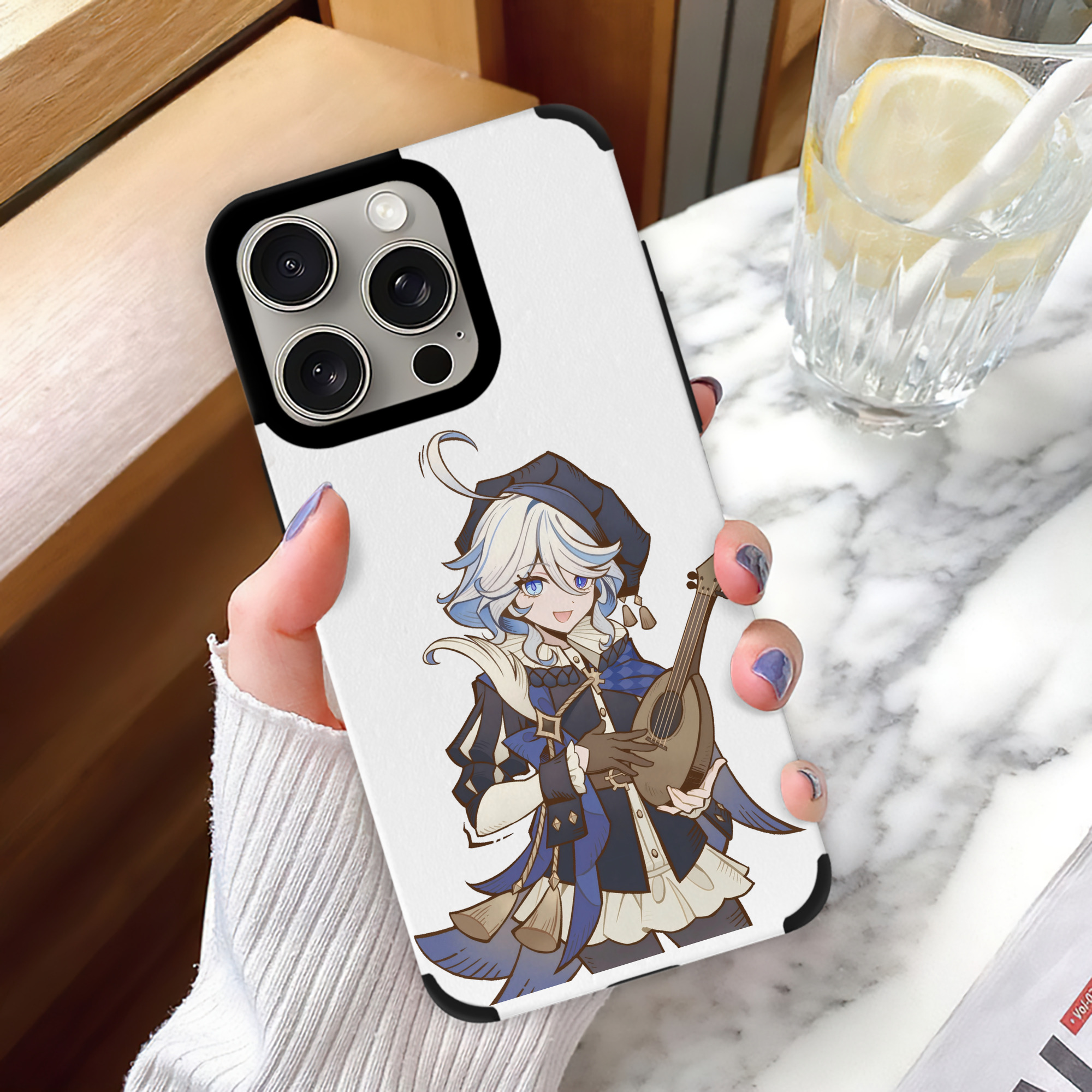 げんし神 フリーナ genshin Furina 【iPhone15ProMax対応】 PUレザー スマホケース 耐衝撃＆黄変防止