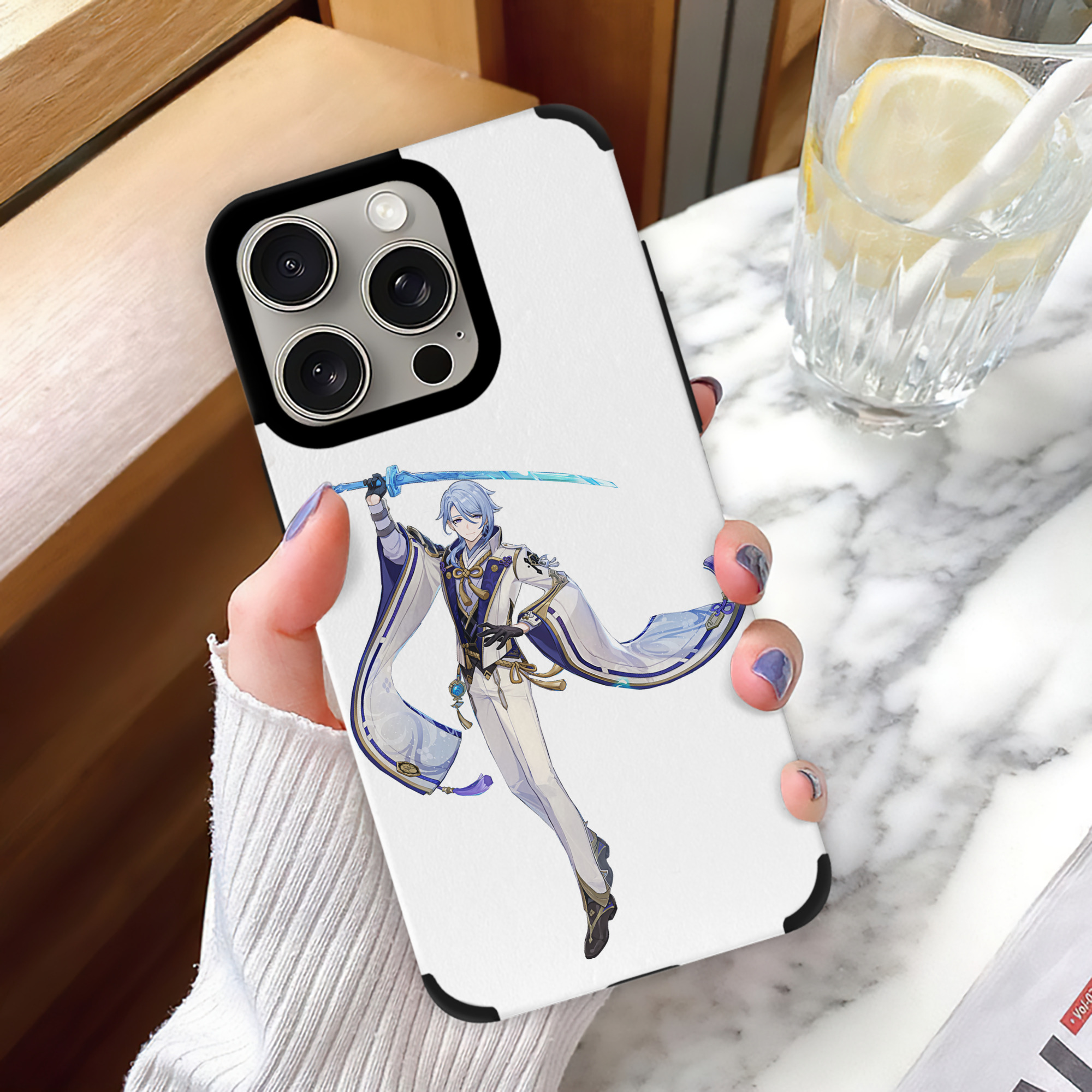 げんし神 神里綾人 かみさとあやと genshin Kamisato Ayato 【iPhone15ProMax対応】 PUレザー スマホケース 耐衝撃＆黄変防止