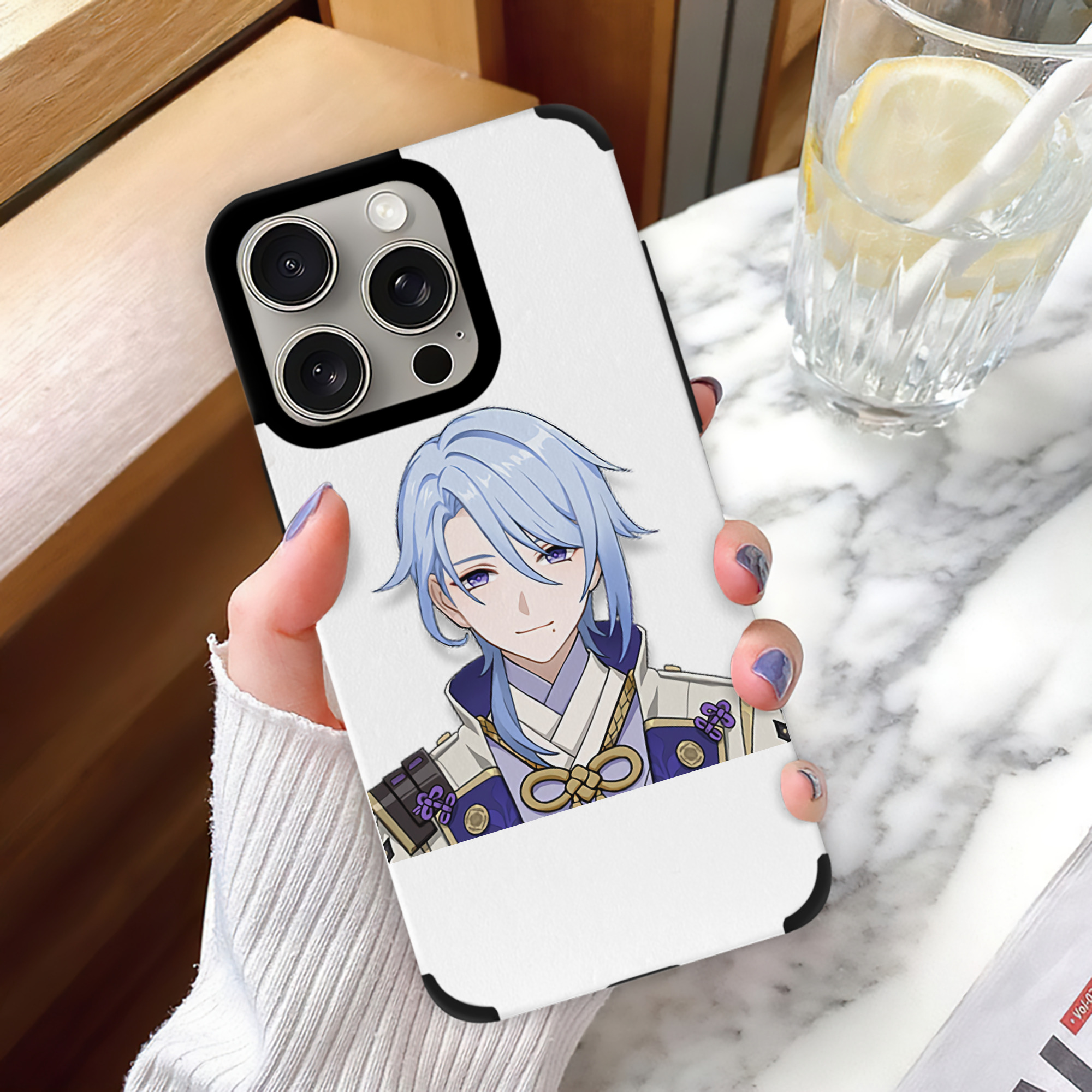 げんし神 神里綾人 かみさとあやと genshin Kamisato Ayato 【iPhone15ProMax対応】 PUレザー スマホケース 耐衝撃＆黄変防止