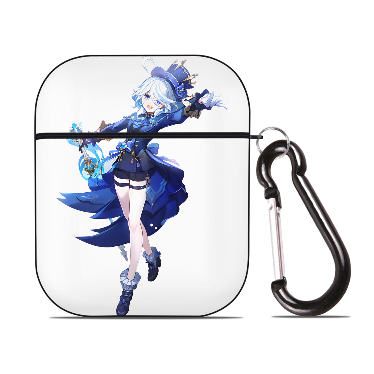 げんし神 フリーナ genshin Furina AirPods 第2世代保護ケース ハードシェル ブラック 耐衝撃・防指紋・カラビナ付き