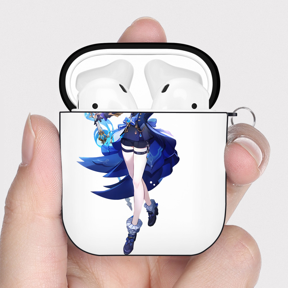 げんし神 フリーナ genshin Furina AirPods 第2世代保護ケース ハードシェル ブラック 耐衝撃・防指紋・カラビナ付き