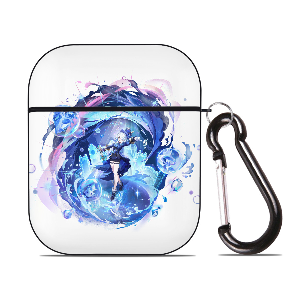 げんし神 フリーナ genshin Furina AirPods 第2世代保護ケース ハードシェル ブラック 耐衝撃・防指紋・カラビナ付き