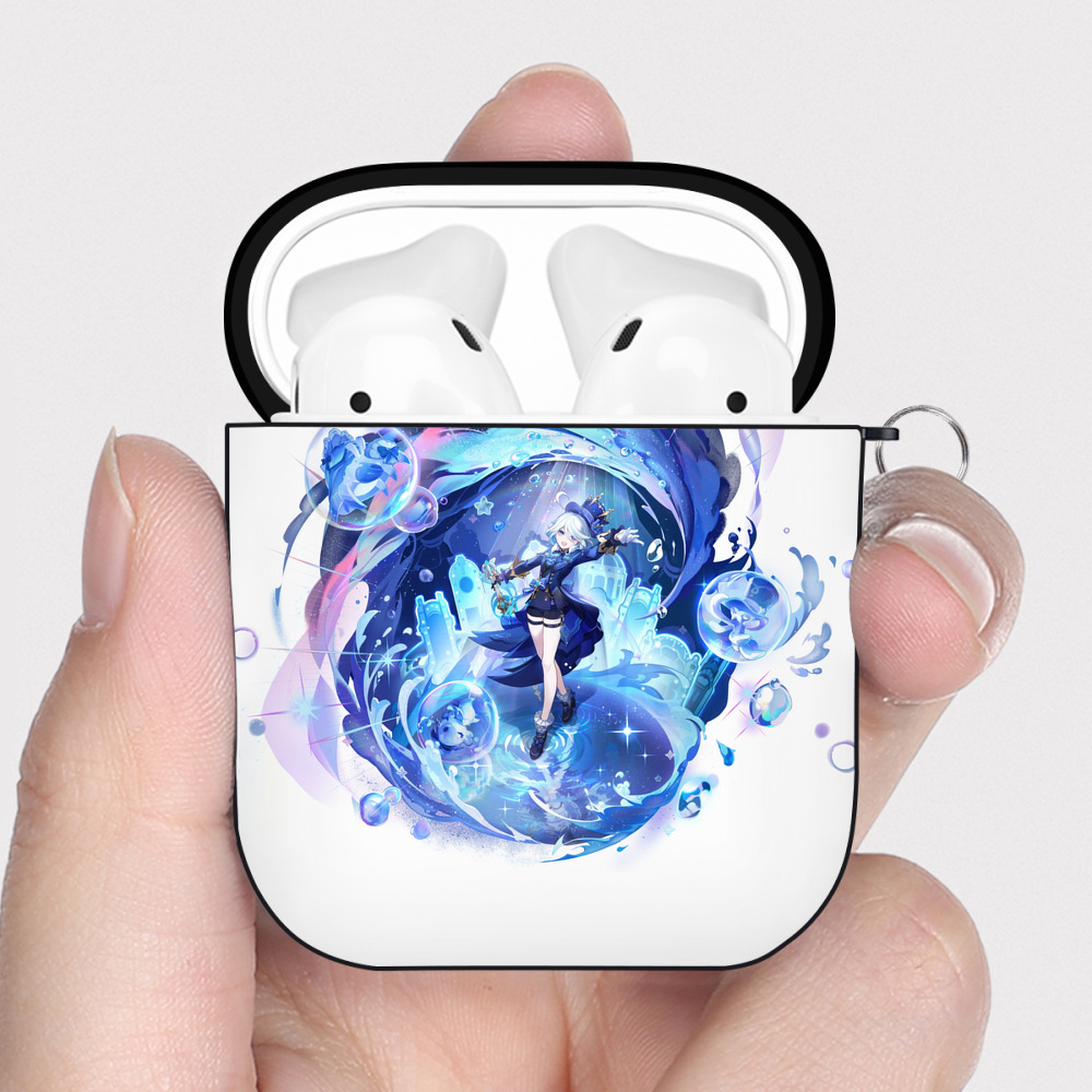 げんし神 フリーナ genshin Furina AirPods 第2世代保護ケース ハードシェル ブラック 耐衝撃・防指紋・カラビナ付き