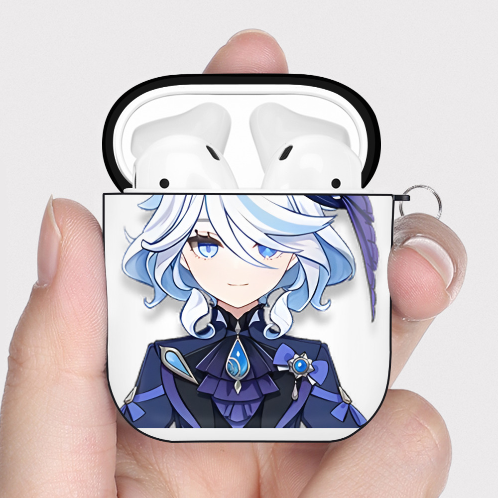 げんし神 フリーナ genshin Furina AirPods 第2世代保護ケース ハードシェル ブラック 耐衝撃・防指紋・カラビナ付き