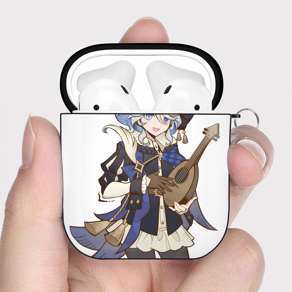 げんし神 フリーナ genshin Furina AirPods 第2世代保護ケース ハードシェル ブラック 耐衝撃・防指紋・カラビナ付き
