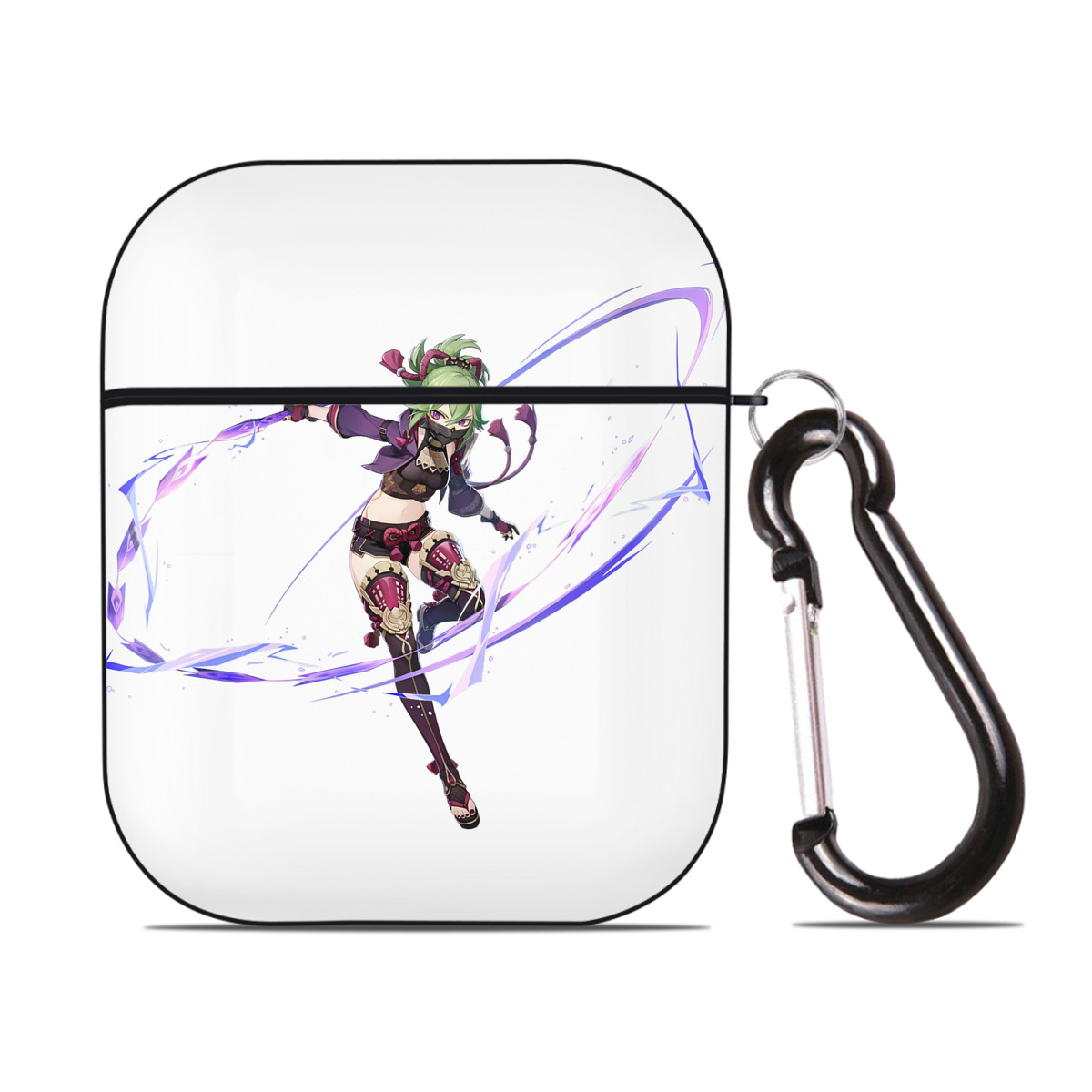 げんし神  久岐忍 くき しのぶ genshin Kuki Shinobu AirPods 第2世代保護ケース ハードシェル ブラック 耐衝撃・防指紋・カラビナ付き