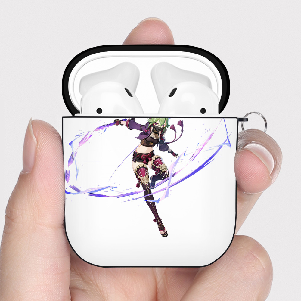 げんし神  久岐忍 くき しのぶ genshin Kuki Shinobu AirPods 第2世代保護ケース ハードシェル ブラック 耐衝撃・防指紋・カラビナ付き