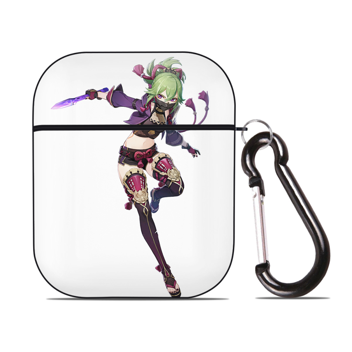 げんし神  久岐忍 くき しのぶ genshin Kuki Shinobu AirPods 第2世代保護ケース ハードシェル ブラック 耐衝撃・防指紋・カラビナ付き