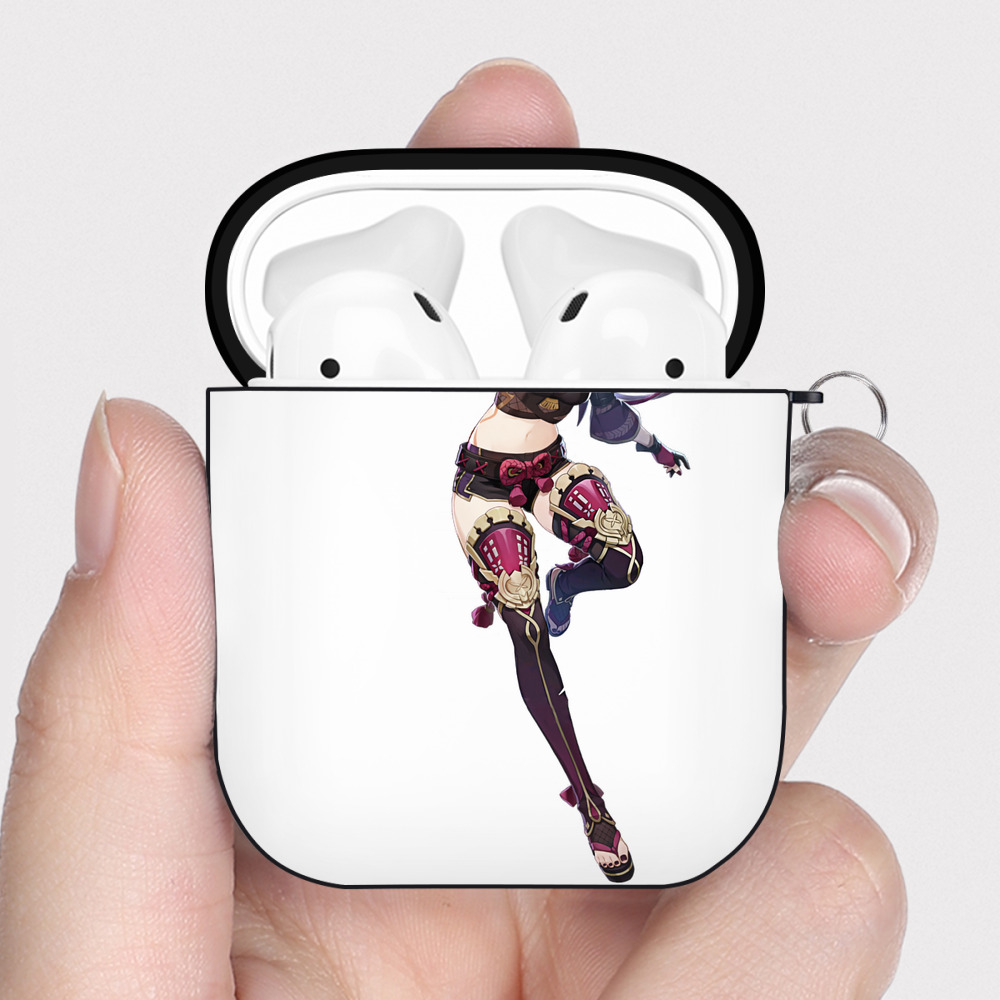 げんし神  久岐忍 くき しのぶ genshin Kuki Shinobu AirPods 第2世代保護ケース ハードシェル ブラック 耐衝撃・防指紋・カラビナ付き