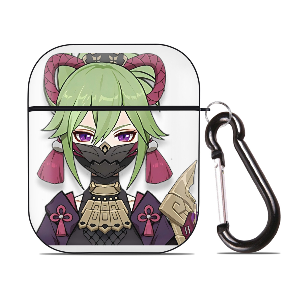 げんし神  久岐忍 くき しのぶ genshin Kuki Shinobu AirPods 第2世代保護ケース ハードシェル ブラック 耐衝撃・防指紋・カラビナ付き