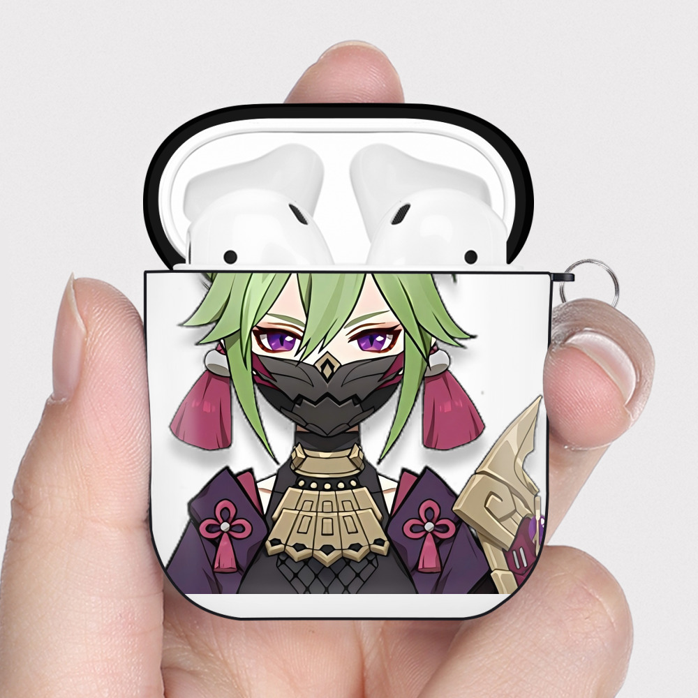 げんし神  久岐忍 くき しのぶ genshin Kuki Shinobu AirPods 第2世代保護ケース ハードシェル ブラック 耐衝撃・防指紋・カラビナ付き
