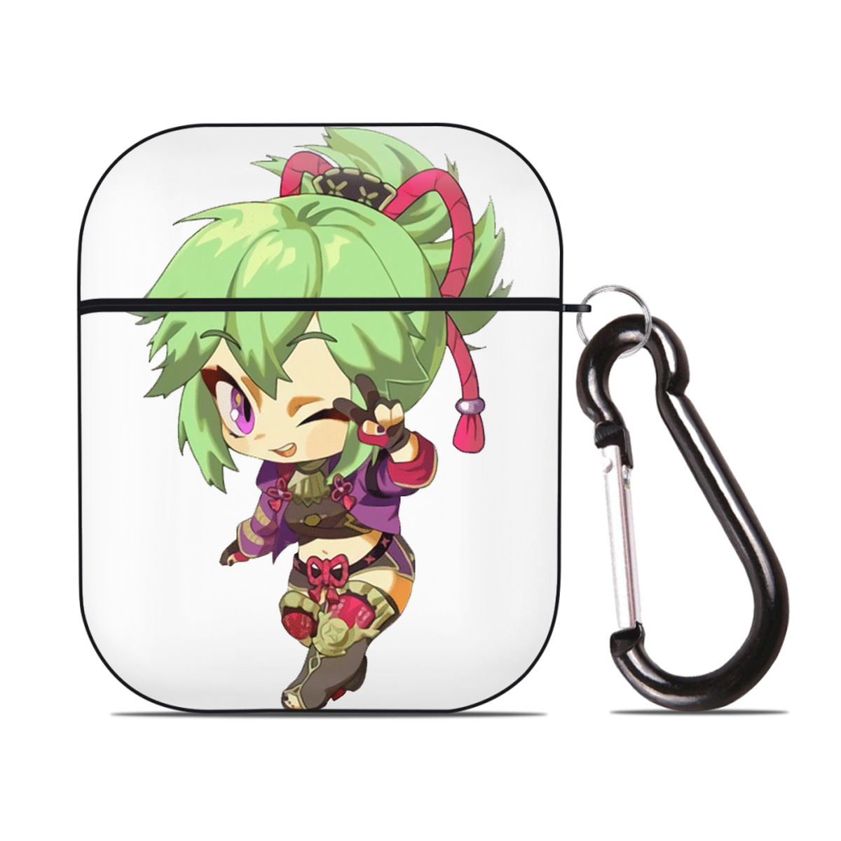 げんし神  久岐忍 くき しのぶ genshin Kuki Shinobu AirPods 第2世代保護ケース ハードシェル ブラック 耐衝撃・防指紋・カラビナ付き