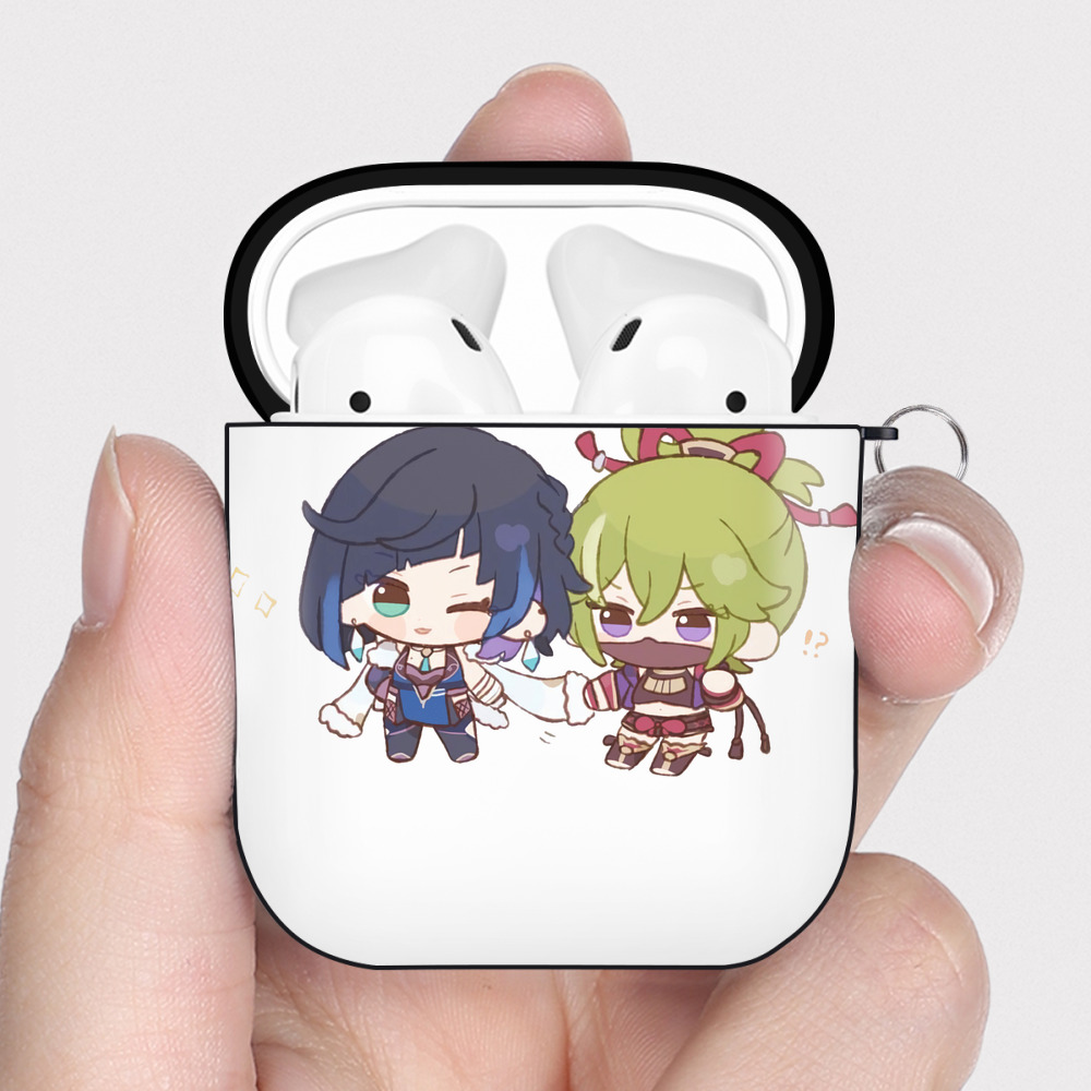 げんし神  久岐忍 くき しのぶ genshin Kuki Shinobu AirPods 第2世代保護ケース ハードシェル ブラック 耐衝撃・防指紋・カラビナ付き