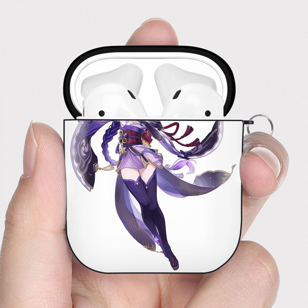 げんし神 雷電将軍 らいでんしょうぐん genshin Raiden Shogun AirPods 第2世代保護ケース ハードシェル ブラック 耐衝撃・防指紋・カラビナ付き