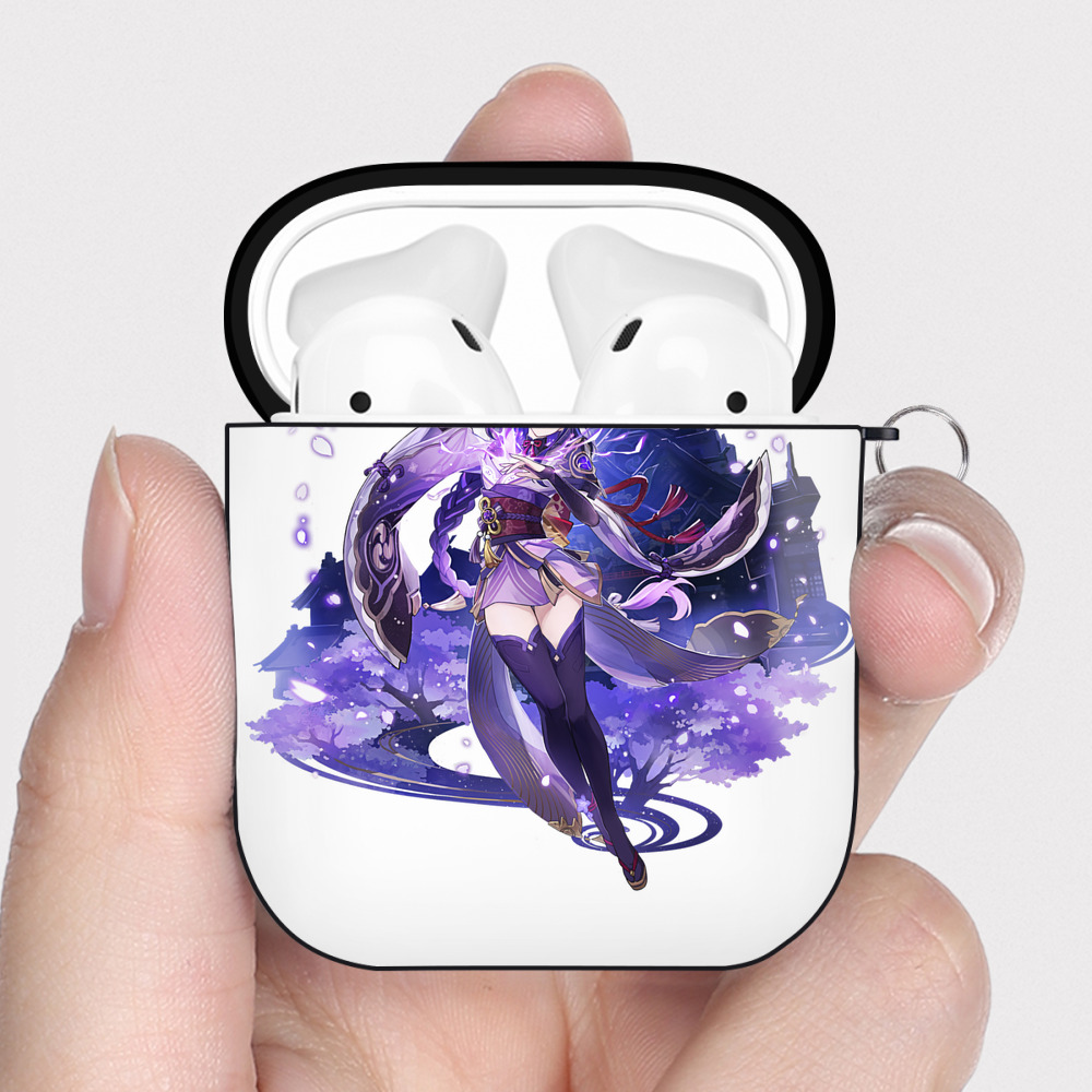げんし神 雷電将軍 らいでんしょうぐん genshin Raiden Shogun AirPods 第2世代保護ケース ハードシェル ブラック 耐衝撃・防指紋・カラビナ付き