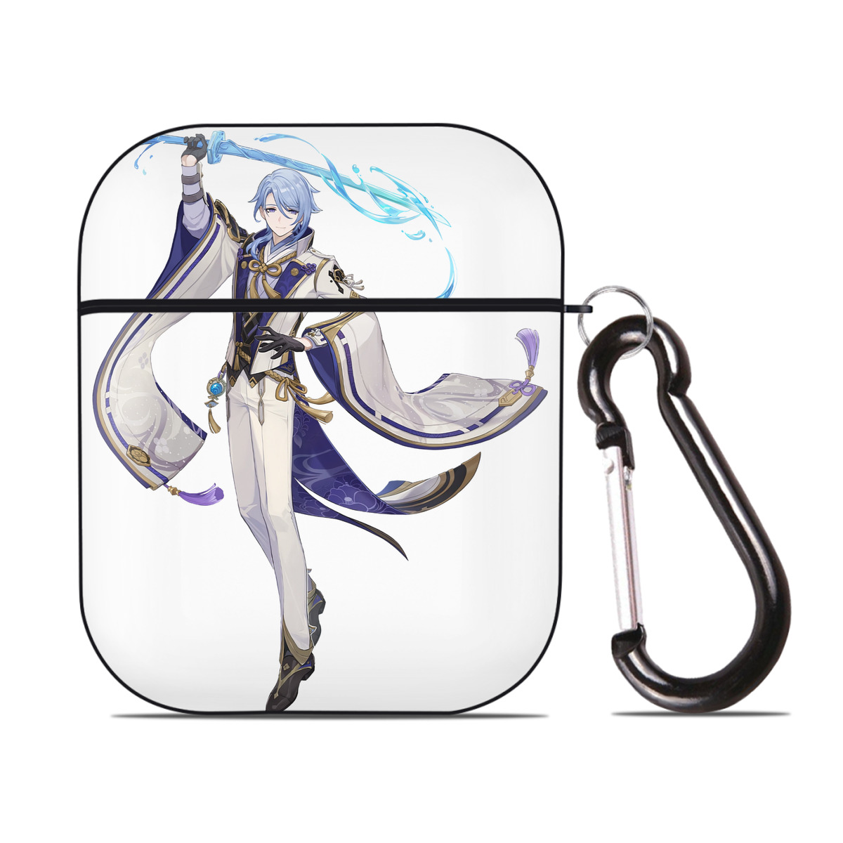 げんし神 神里綾人 かみさとあやと genshin Kamisato Ayato AirPods 第2世代保護ケース ハードシェル ブラック 耐衝撃・防指紋・カラビナ付き