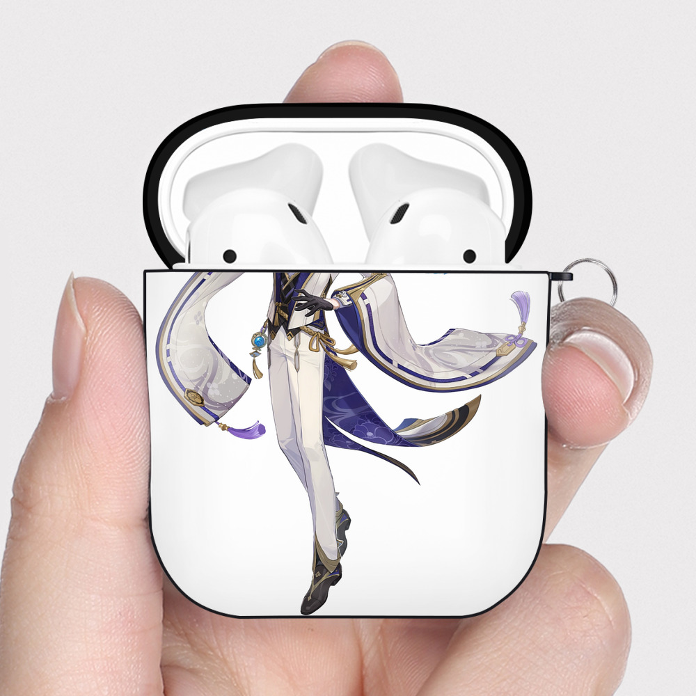げんし神 神里綾人 かみさとあやと genshin Kamisato Ayato AirPods 第2世代保護ケース ハードシェル ブラック 耐衝撃・防指紋・カラビナ付き